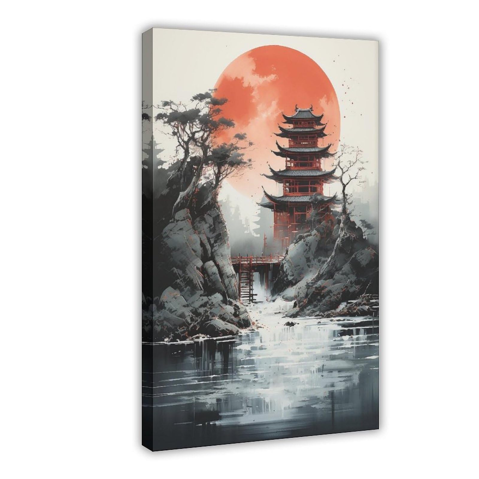 Utgn Tranquility. Charming Japanese Pagodas. Canvas Poster Bedroom Decor Landscape Decor Gift 12X18inch(30X45cm)