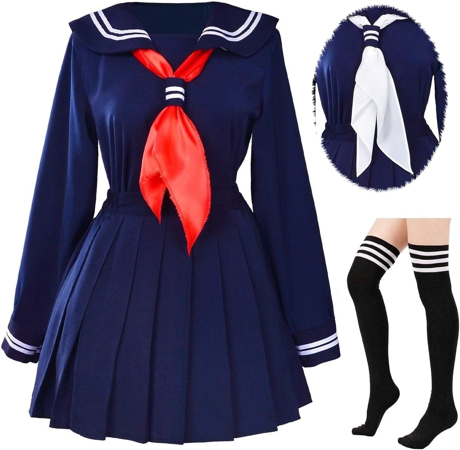 Classic Japanese School Girls Sailor Dress Shirts Uniform Anime Cosplay Costumes with Socks Set - Image 3