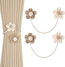 Handmade Curtain Tiebacks Floral Pattern Curtain Tiebacks - Home Decor Accessories Chic Boho No Drilling for Nursery Bedroom (2, Beige-2)