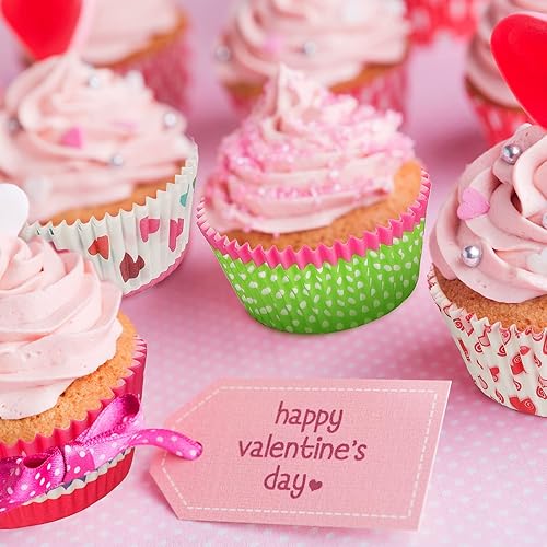 Miniatura 3 de 600 forros para magdalenas del día de San Valentín forros de papel para manualidades con patrón de corazón vasos desechables para hornear bodas