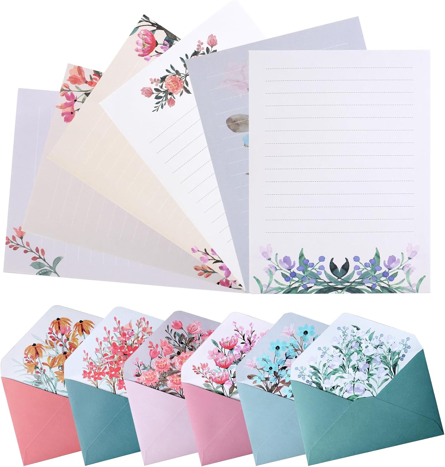 36Pcs Stationery Paper and Envelopes Set Lined Letter Paper 24 Flower