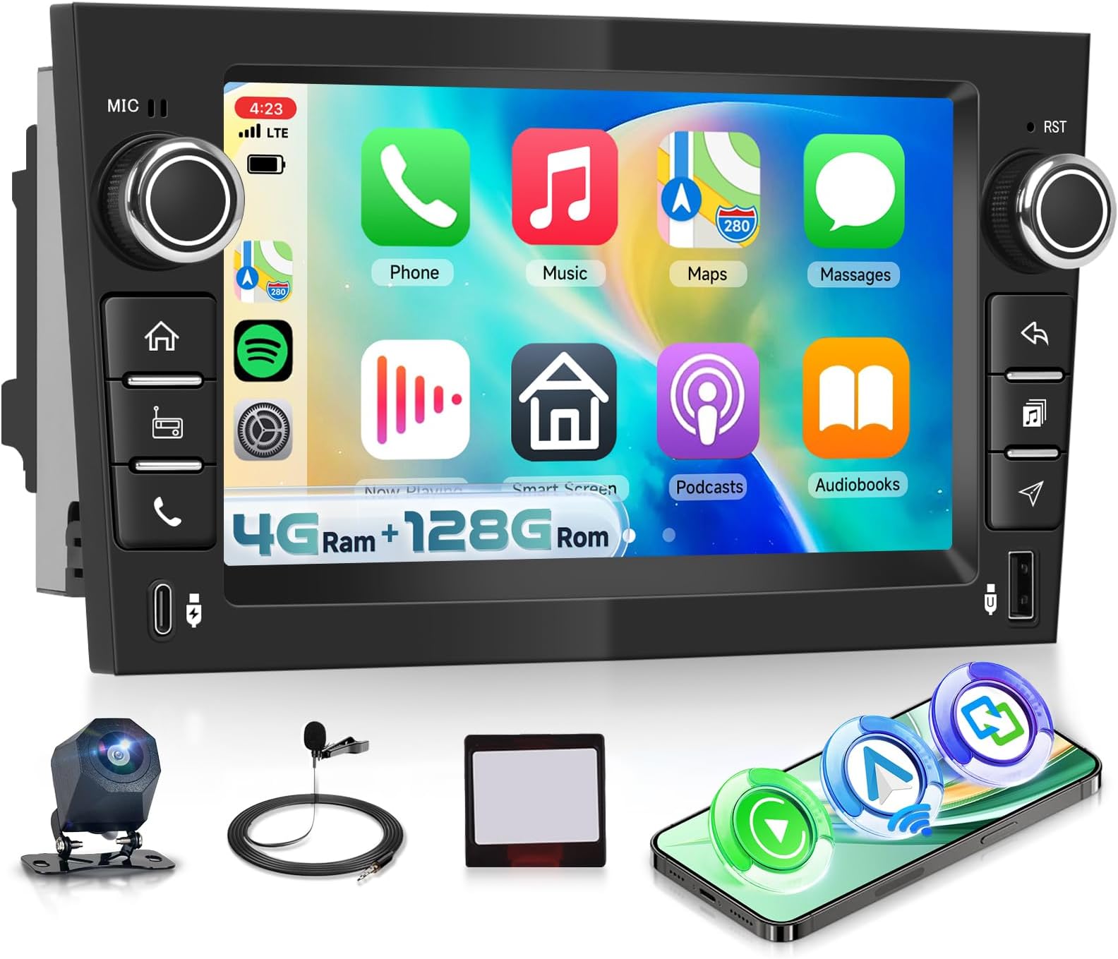 [4G+128G] Android Car Stereo for Vauxhall Corsa Vivaro Astra Meriva Combo with Wireless Carplay Android Auto DSP GPS WiFi, Hodozzy 7" 1280P Touch Screen Car Radio Bluetooth FM/RDS SWC Backup Camera