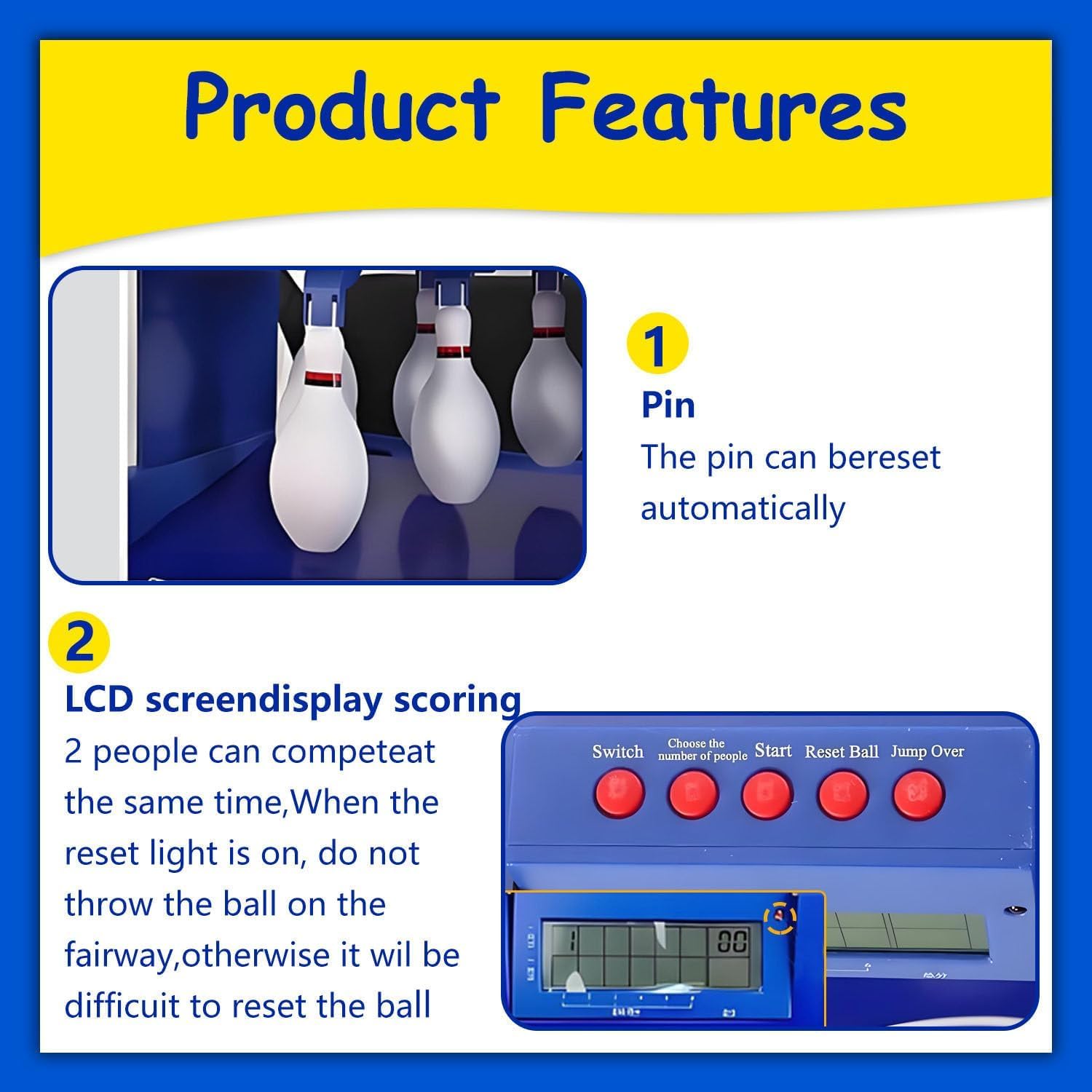 Pista da Bowling Domestica, Macchina da Bowling Elettrica, Gioco di Bowling Elettronico per La Casa, con Tabellone Segnapunti A LED, Ripristino Automatico, Effetti Luminosi E Sonori, per Bambini
