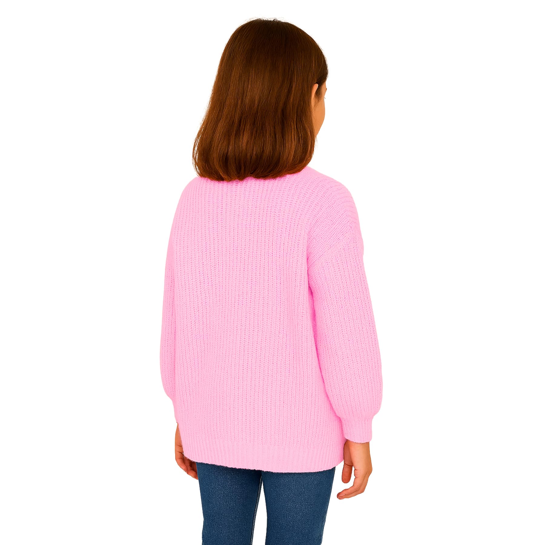 Cardigan da ragazza aperto sul davanti con maniche a palloncino, cardigan oversize lavorato a maglia grossa con tasche, caldo cardigan invernale autunnale, ragazze età 7-13 anni