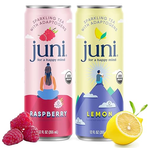Juni Paquete de té espumoso de limón y frambuesa, elaborado con una mezcla de 5 súper adaptógenos y nootrópicos (paquete de 24)