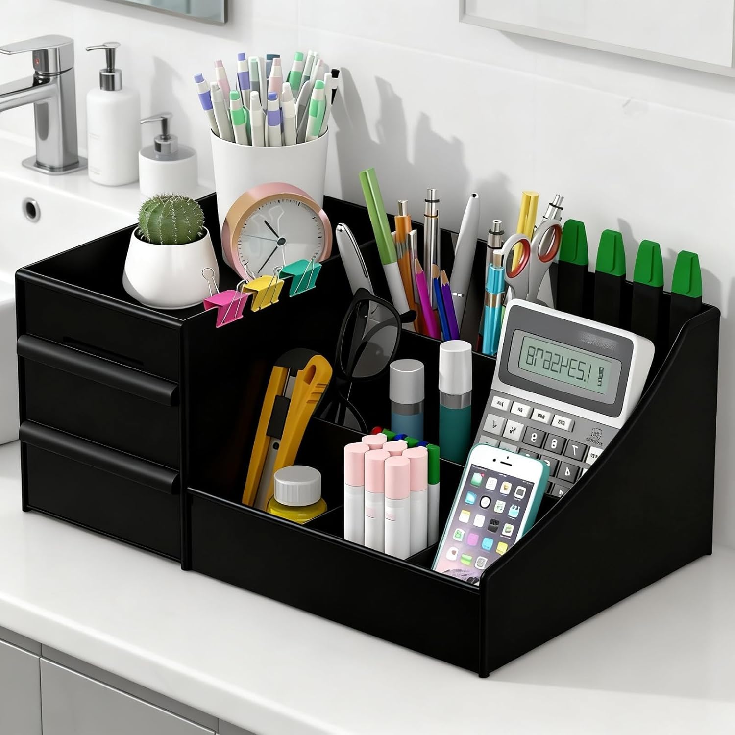 Cologne Organizer for Men, Black Cologne Stand with Drawer, Premium Perfume Holder & Bathroom Countertop Organizer for Mens & Women, Mens Bedroom Essentials & Room Decor, Gifts for Men