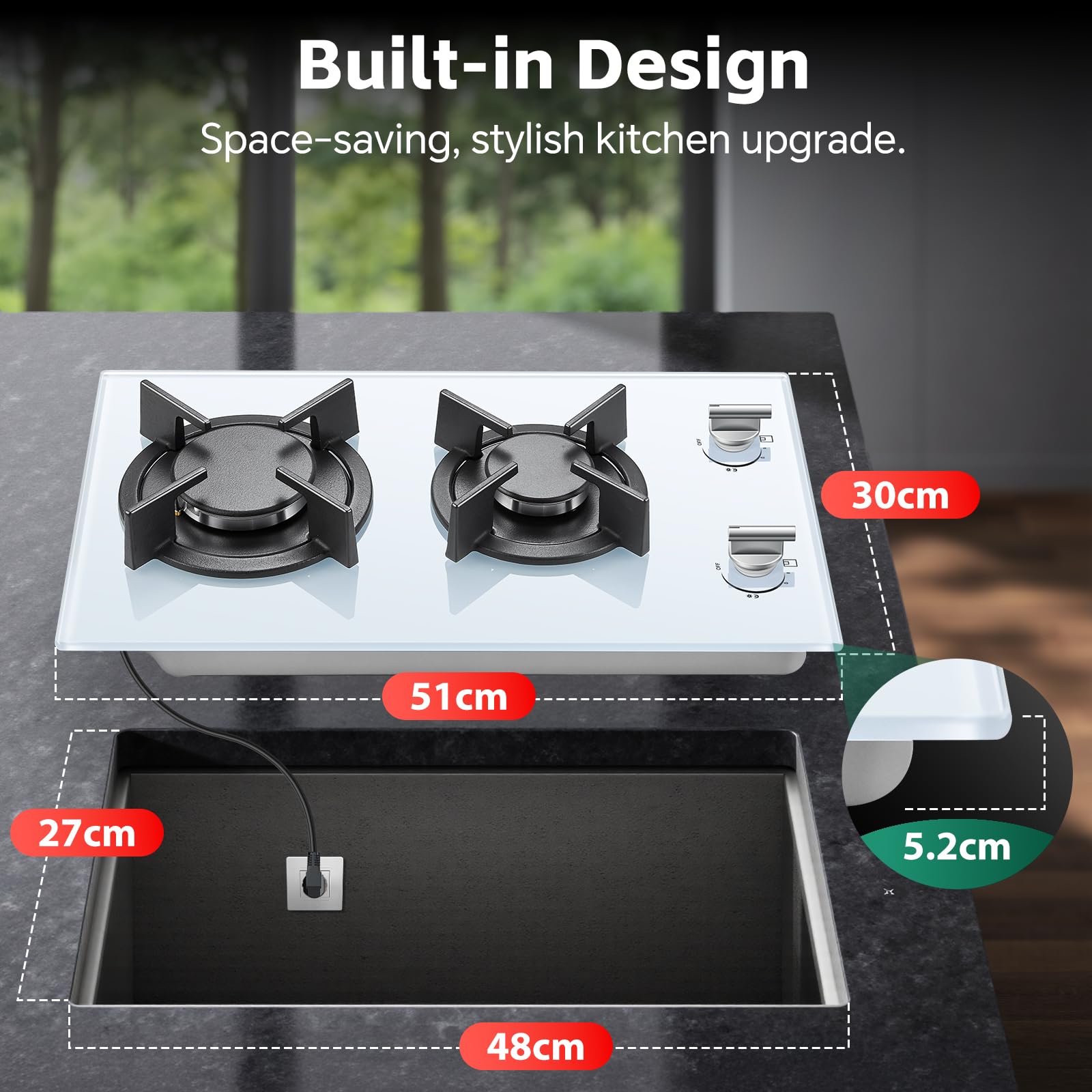 SNDOAS Plaque de Cuisson Gaz 2 Feux Blanc, 2400 W/1800 W