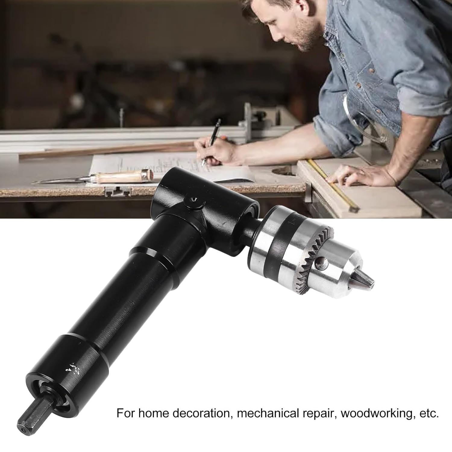 Right Angle Converter, 90 Degree Drill Adapter, Electric Drill Chuck Attachment with Key, High Efficiency Right Angle Design for Home Decoration and Industrial Repair, Durable Meta (Metal Case with