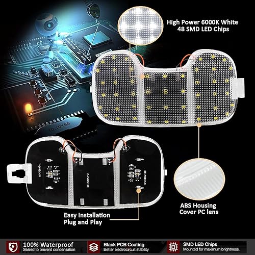 Miniatura 5 de D-Lumina Cubierta de luz interior de techo transparente con PCB LED blanco para Dodge Dakota 2004-2011 y Dodge Durango 2004-2008, kit de lámpara de