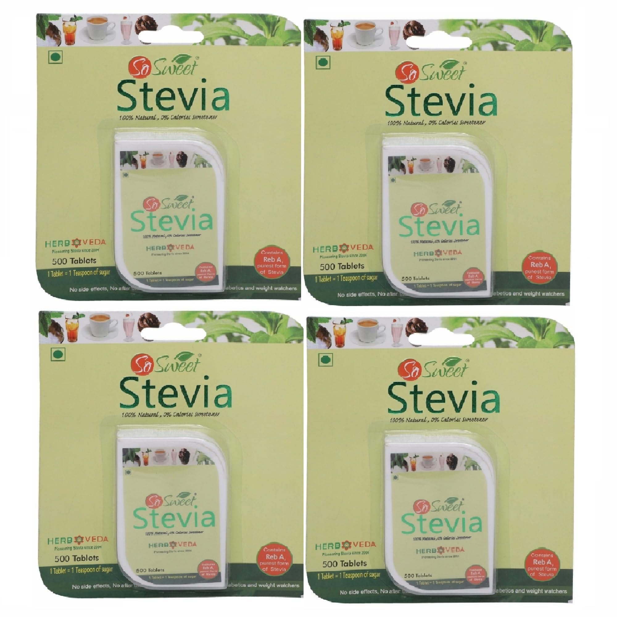 So Sweet Stevia 500 Tablet Sugar Free Natural Zero Calorie Sweetener - (Pack of 04)