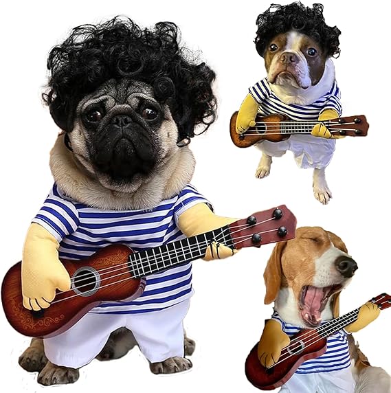 Pet Guitar Costume Dog Clothes with Hair Cat Outfit Suit