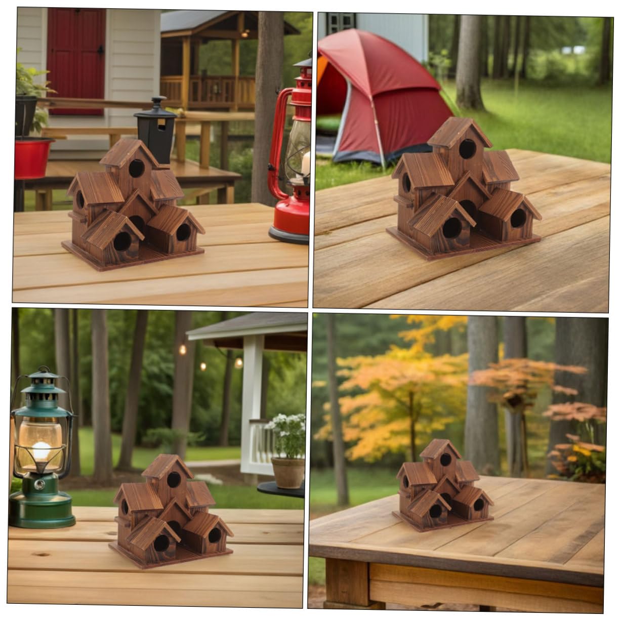 BESTonZON 2 Piezas Casitas Pájaros Exterior de Madera Maciza Colgantes con Función de Comedero Diseño Rústico Estilo Cabaña para Jardín y Patio Decoración para Observación de Aves