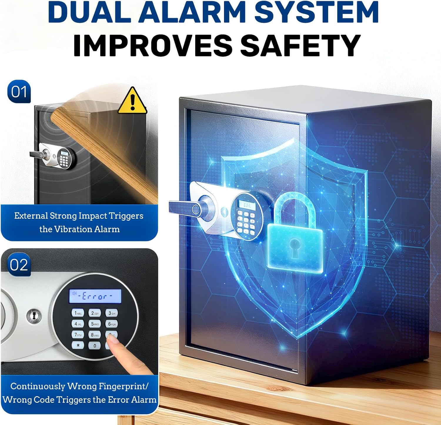 BlackSmith Biometric Safe Box 2.2 Cub Quick Access Home Security Safe with LCD Display Dual Alarm System Adjustable Shelves Wall Mount Lock Box for Home Office Hotel, Black - Image 6