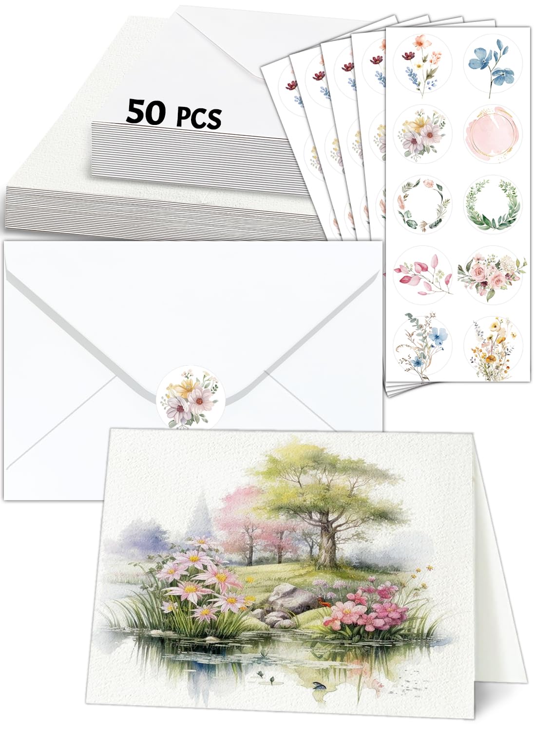 50 Sets Blank Cards and Envelopes, 4 x 6” Postcard Watercolour Paper 300GSM
