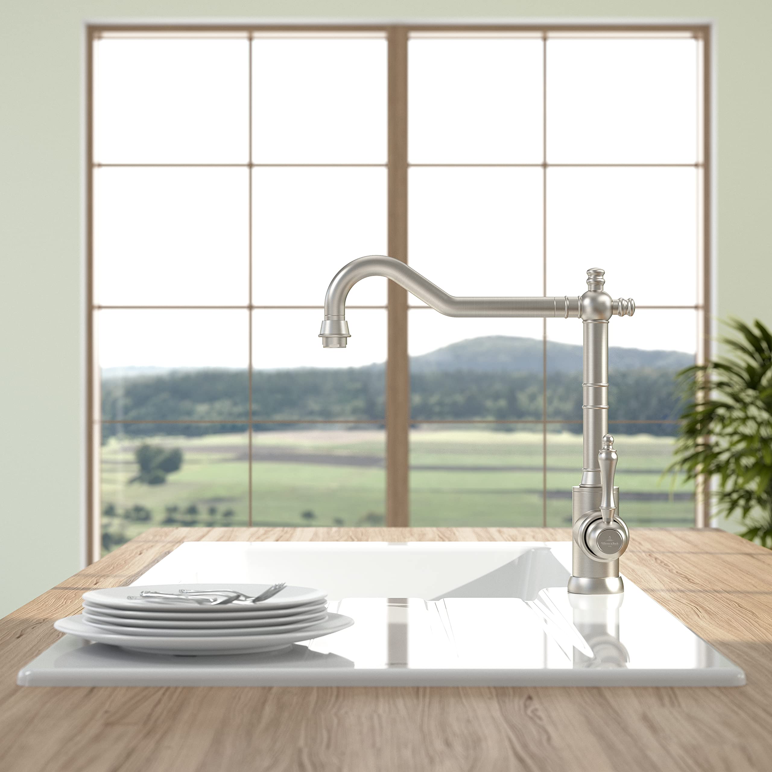 Villeroy & Boch Avia 2.0 bateria kuchenna, niskie ciśnienie, kran kuchenny z ceramicznym wkładem i zakresem obrotu 360°, energooszczędna bateria zlewozmywakowa, wysokość wylewki 235 mm, masywna stal