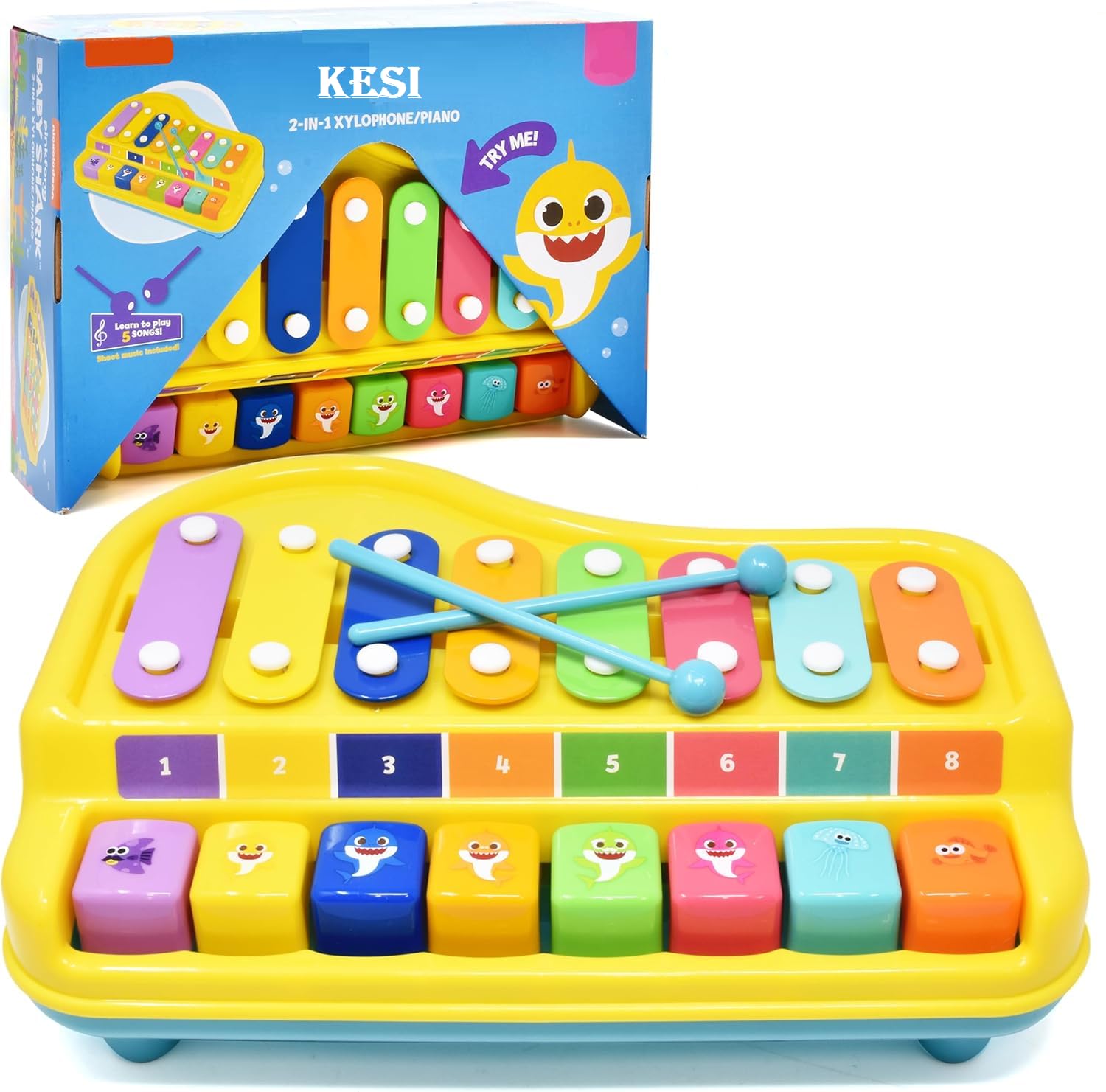 KESI ORNAMENTS 2 in 1 Baby Piano Xylophone Toy for Toddlers 1-3 Years Old, 8 Multicolored Key Keyboard Infant Xylophone Piano with Stick, Early Learning Educational Musical Instrument for Boys Girls-image-4