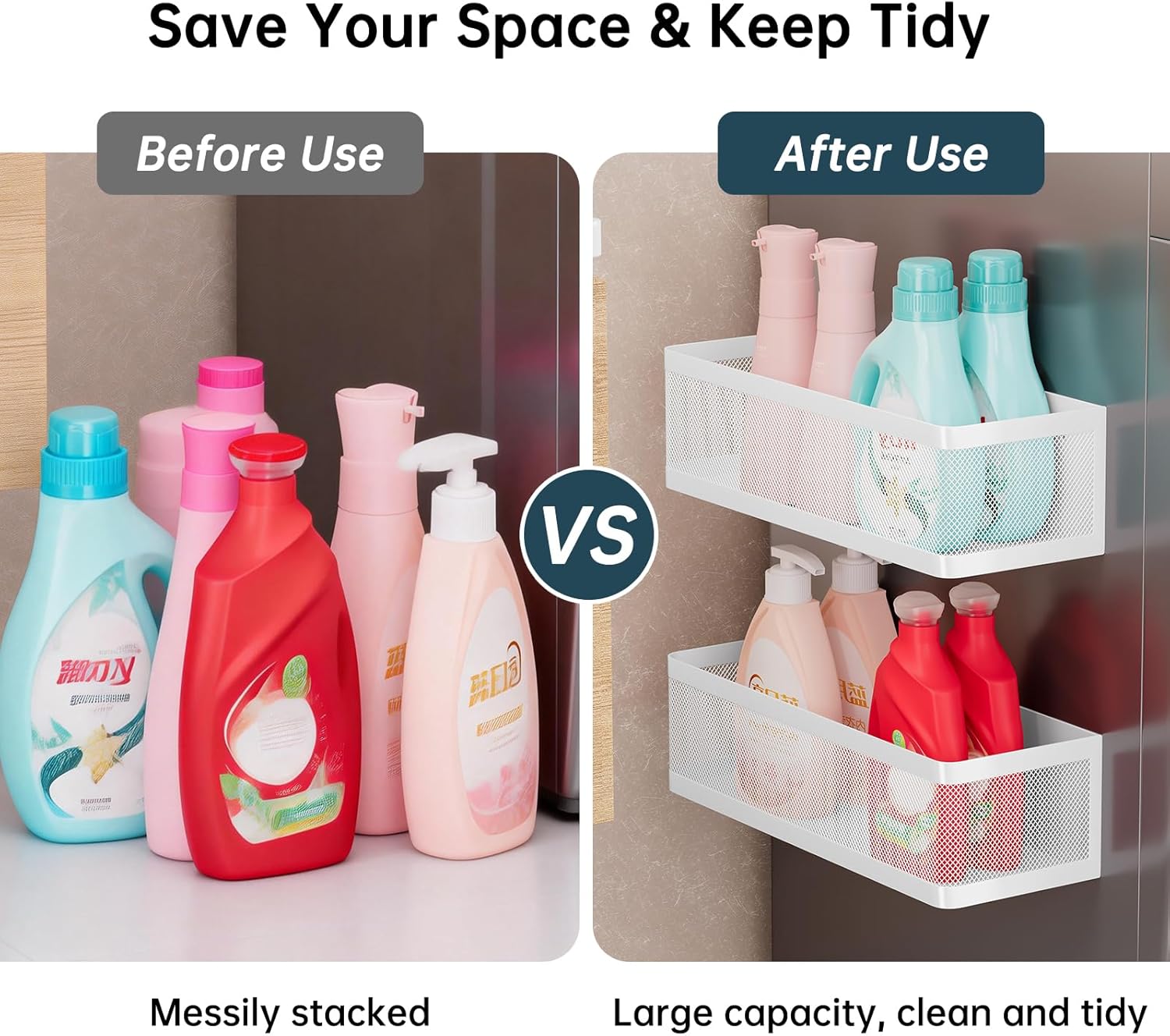 2 Pack Magnetic Shelves for Washing Machine, White Metal Magnetic Storage Baskets, Space-Saving Strong Hold Organizer for Laundry Room, Refrigerator, Bathroom, Kitchen, Pantry, Utility Room