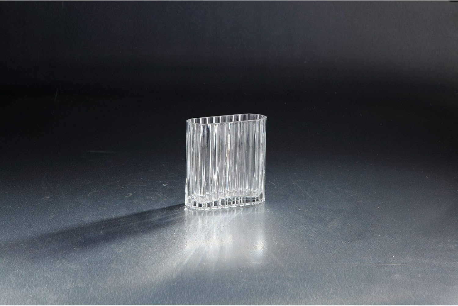 5.5" Clear Crystal Vertically Ribbed Oval Glass Vase