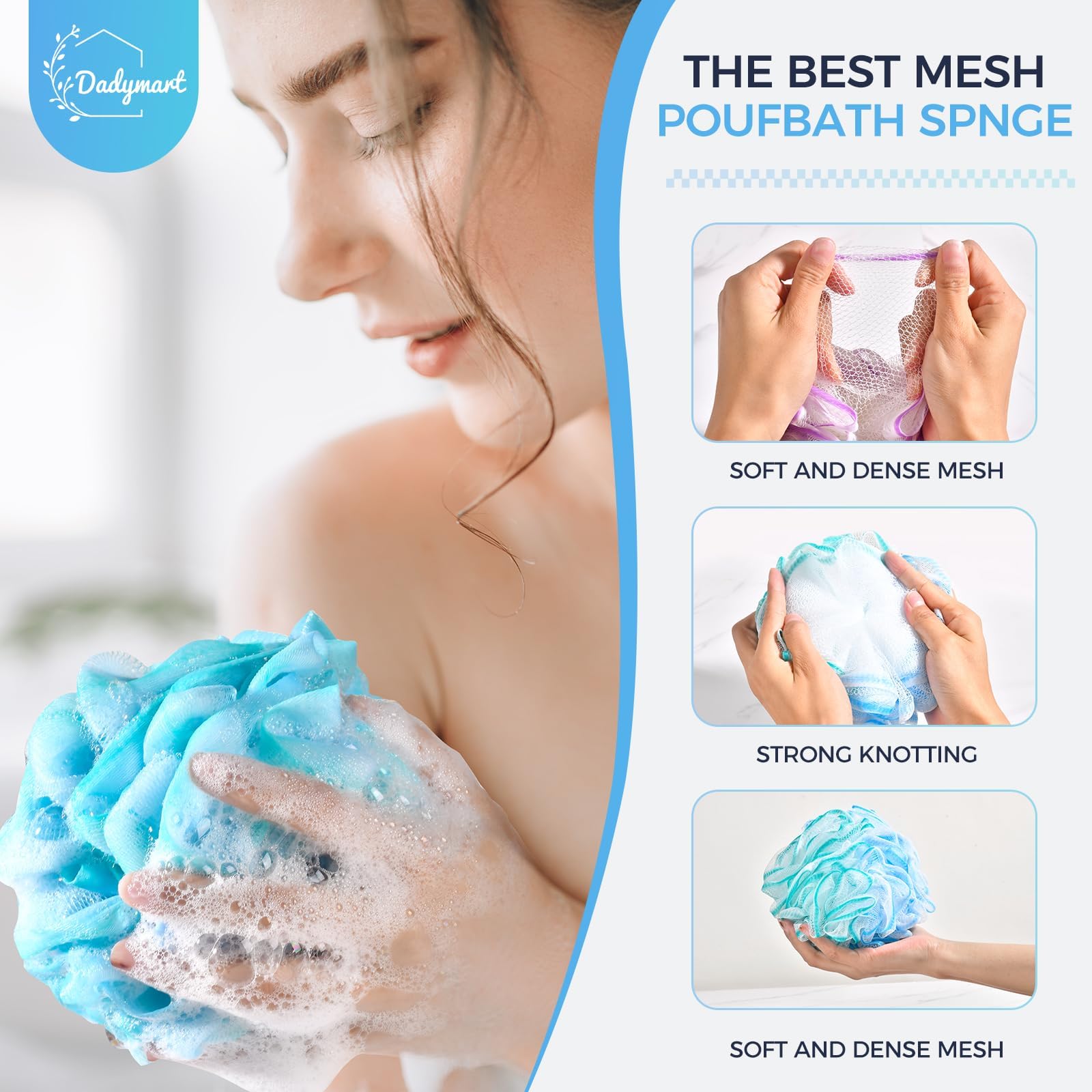 DadyMart Luffa-Schwamm, 60 g, Netzmaterial, Duschschwamm, Körper-Peeling-Schwamm, für Damen und Herren, 4 Stück, Blumenfarben