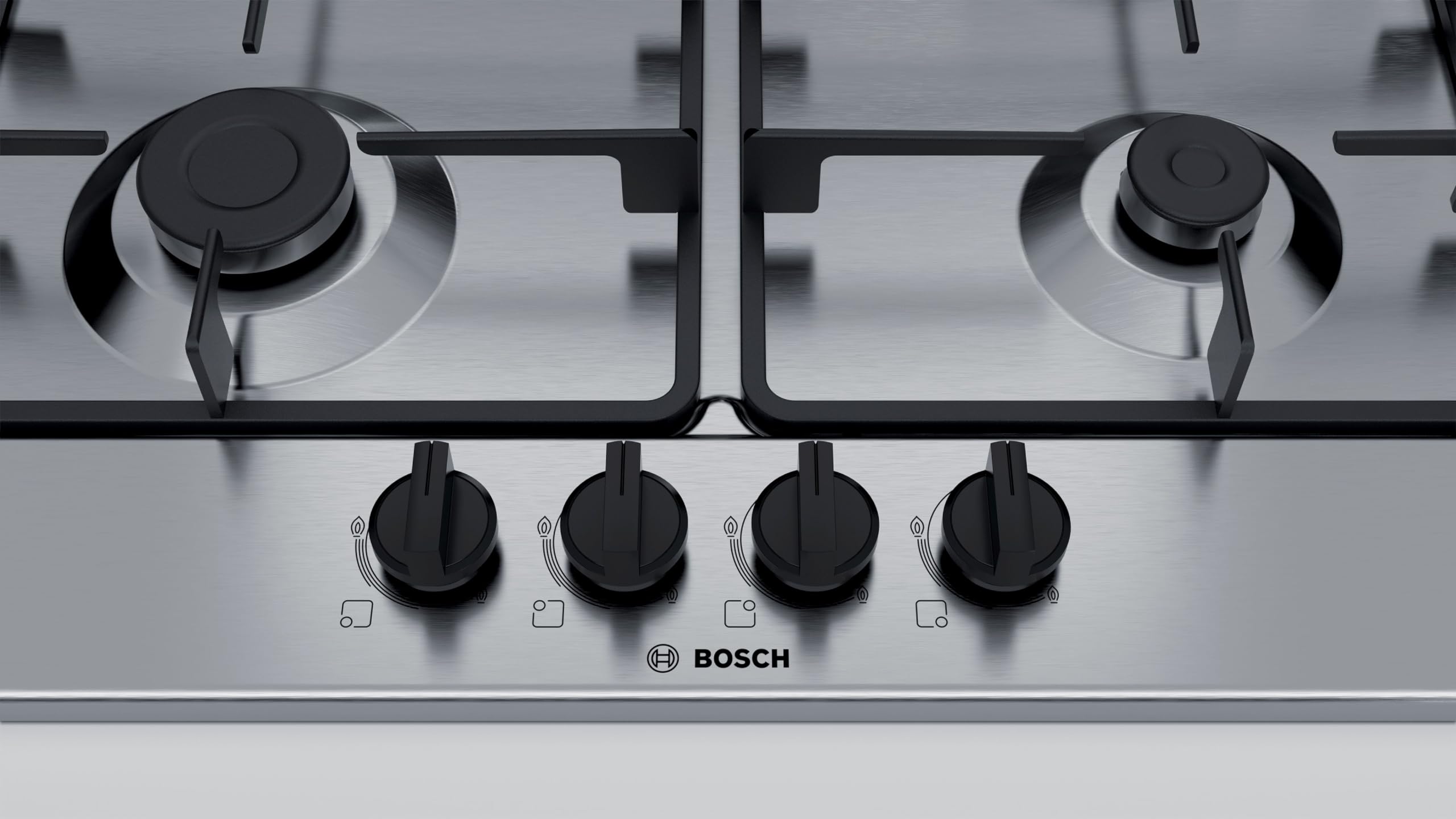 Bosch Serie PGP6B5B60, Piano cottura a gas, Manopole a ponticello: controllo ergonomico, 4 fuochi, Acciaio, Versione Esclusiva Amazon, 60 cm