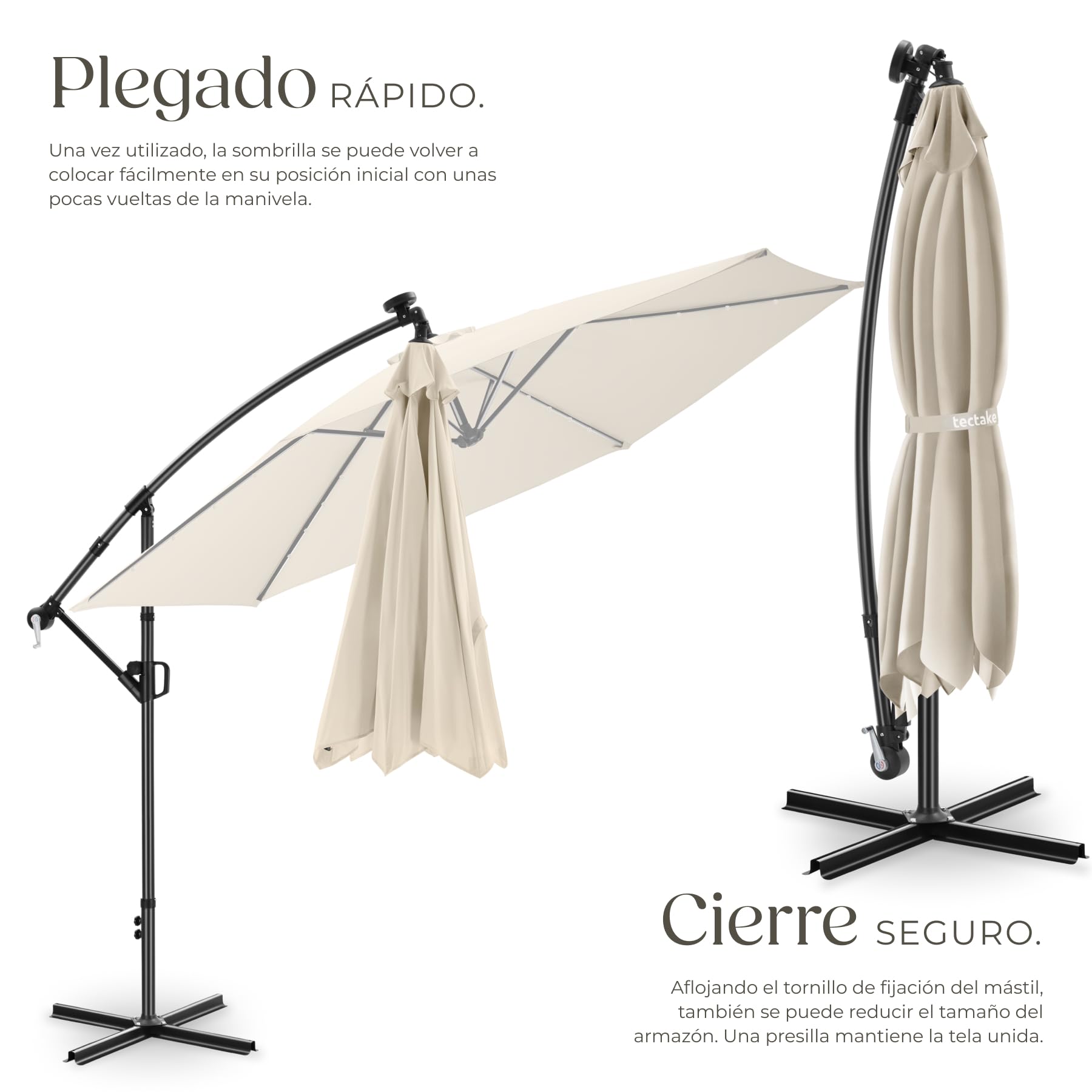 tectake® Sombrilla Terraza Exterior con Iluminacion Solar Led, Parasol Terraza Exterior y Jardin, Sombrillas Jardin Grandes Giratorio 360°, Doble Techo, Manivela, Inclinable - 3,5 x 3,5 m