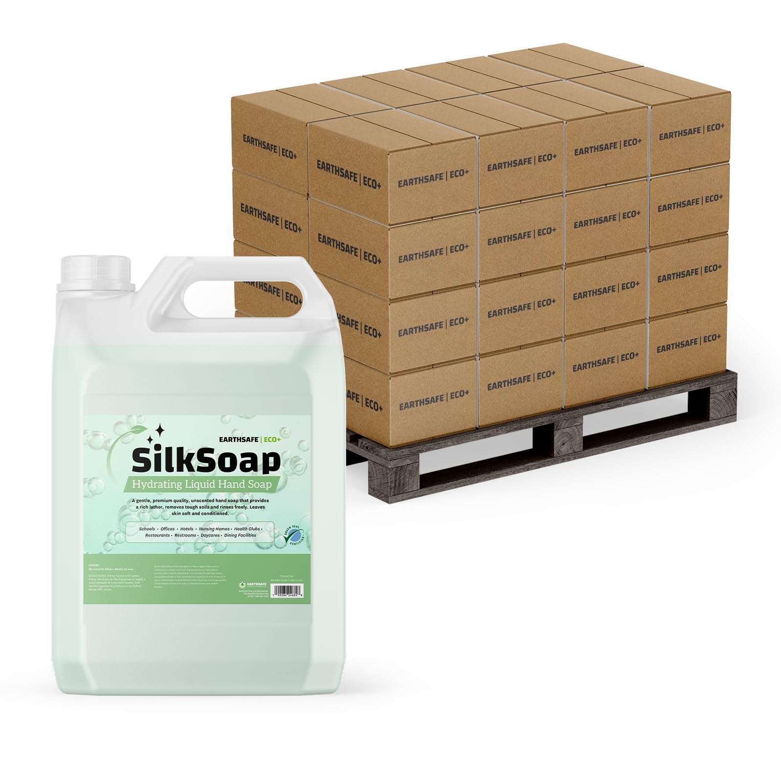 Eco SilkSoap Hand Soap 192 One Gallon Bottles 48 Cases per Pallet Moisturizing Unscented Non-Toxic Rich Lather Green
