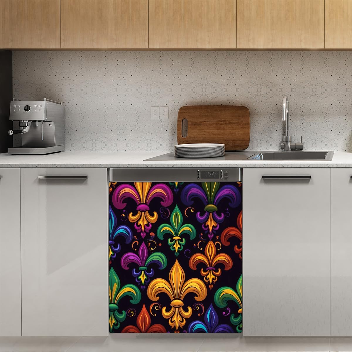 Dishwasher Magnet Cover Colorful Mardi Gras Fleur De Lis Reusable Dishwasher Magnetic Cover Sticker Decorative Dish Washer Door Cover Panel for Home Kitcen Appliance