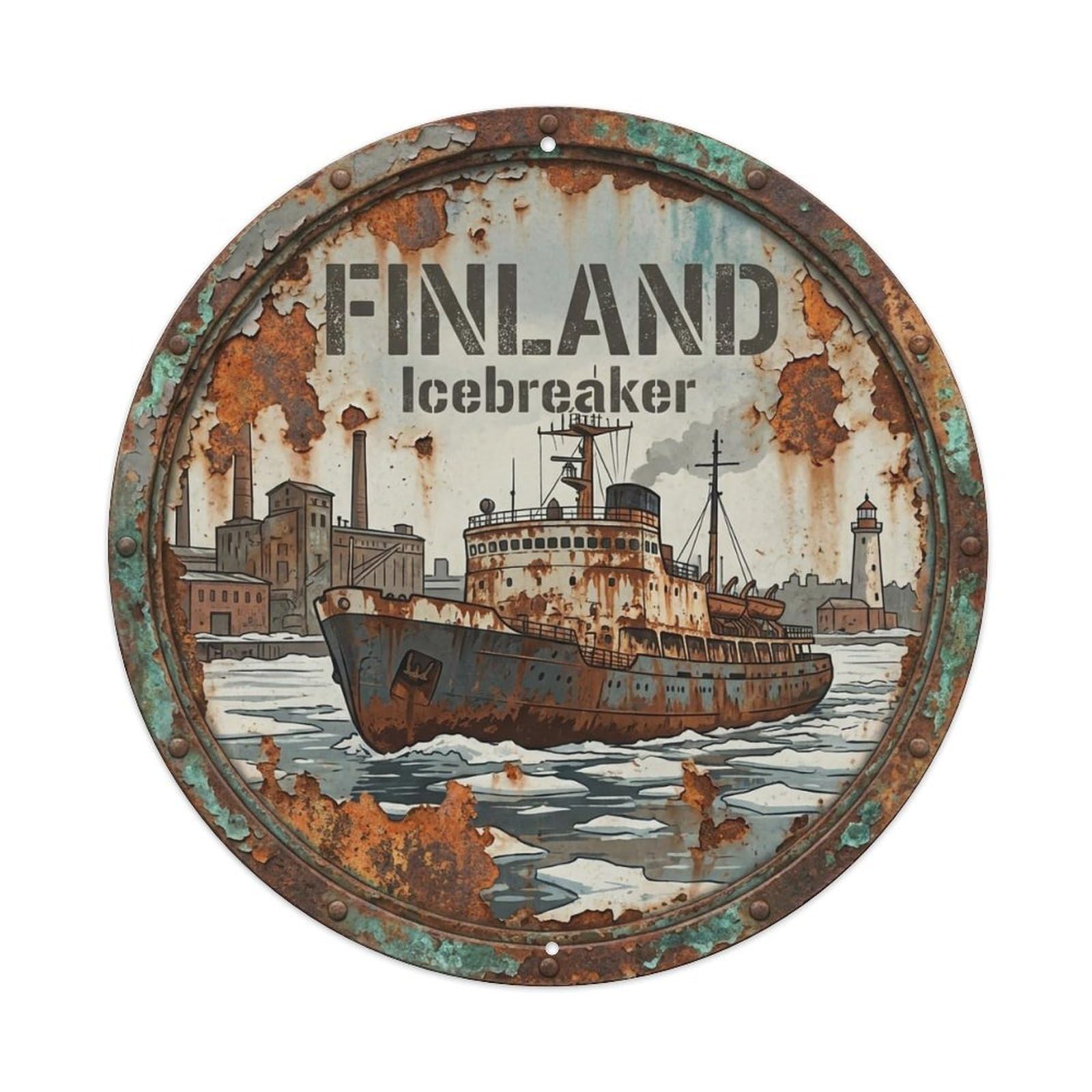 Vintage Travel Finland Maritime Metal Tin Sign Plaque Wall Decor for Cafe, Club, Garden Round Metal Poster 8x8Inch