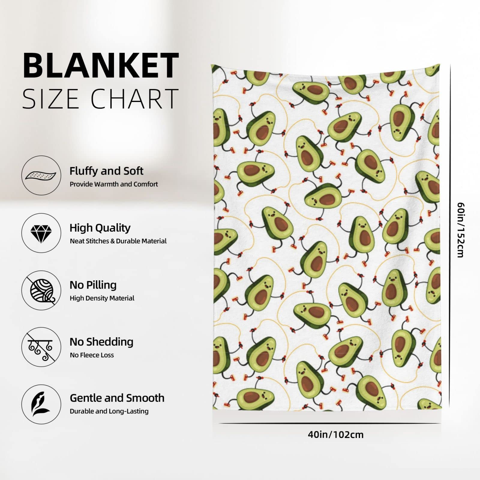 Graziosa coperta spaziale con avocado cartone animato flanella coperta – 152,4 x 127 cm, calda coperta per letto, divano, camera da letto, uomini e donne