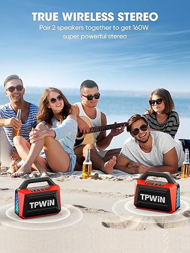 Miniatura 4 de Altavoces Bluetooth portátiles, altavoz inalámbrico de 80 W de pico, altavoz fuerte con luz, graves fuertes, BT 5.3, TWS, IPX6 impermeable, tiempo