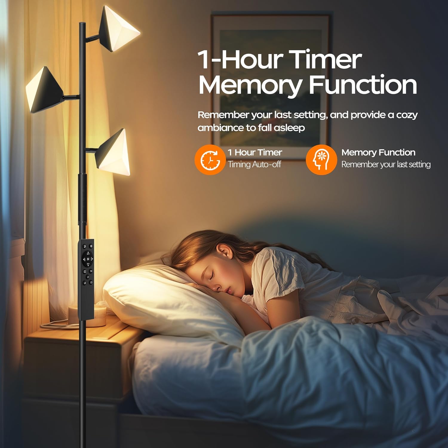 QiMH RGB Floor Lamp with 1-Hour Timer and Memory Function