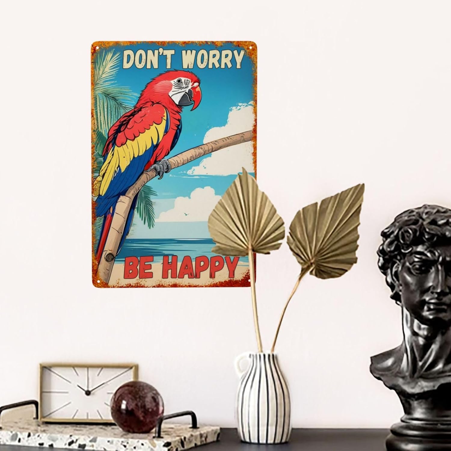 Metal Sign 8 x 12 Inch Don't Worry Be Happy Beach Parrot Decor for Tropical Patio Bar Outdoor backyard - Image 5