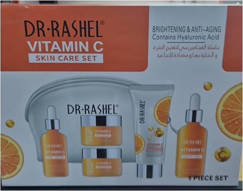 VIAMIN C SKIN CARE SET | Hyaluronic Acid, 5 Piece Set, Face Serum Included, Day & Night Cream, Cosmetic Bag Included