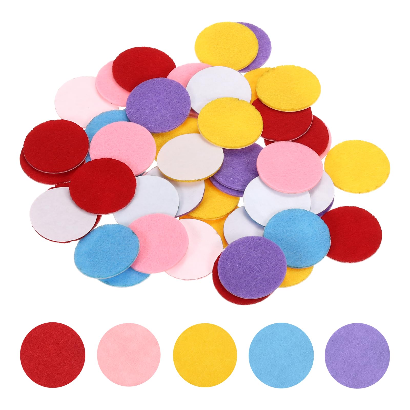 sourcing map 50 Pcs Adhesive Felt Circles, 1" Round Non-Woven Felt Pads Stickers Dots Pre Cut for DIY Crafts Sewing Handcraft Costume Holiday Decoration, Red, Pink, Yellow, Sky Blue, Purple