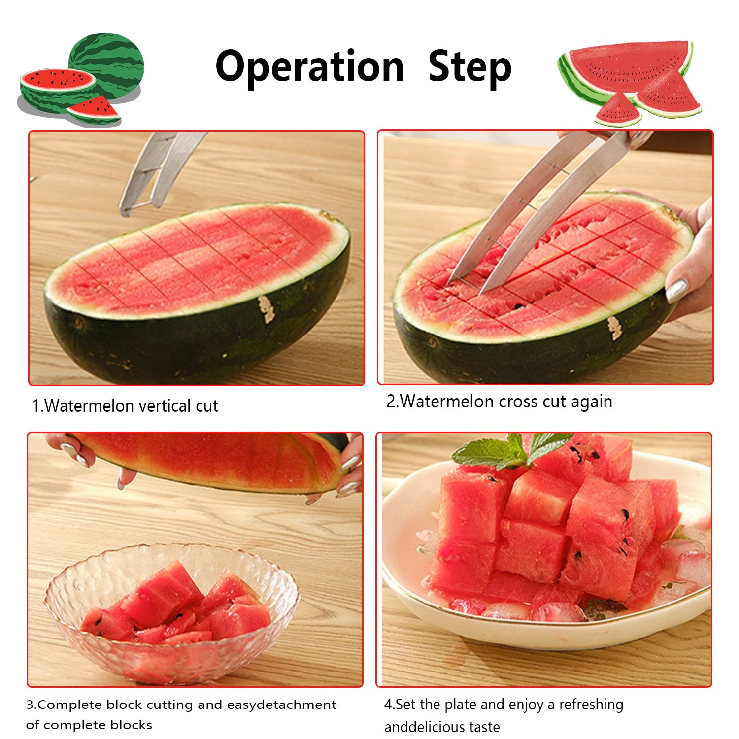 Wassermelonen Schneider, Wassermelonenschneider Würfel, Edelstahl Wassermelonen Würfelschneider, Obstschneider Küchenhelfer für Schneiden Wassermelone, Obstsalat, Papaya, Drachenfrucht Küche, Haushalt & Wohnen