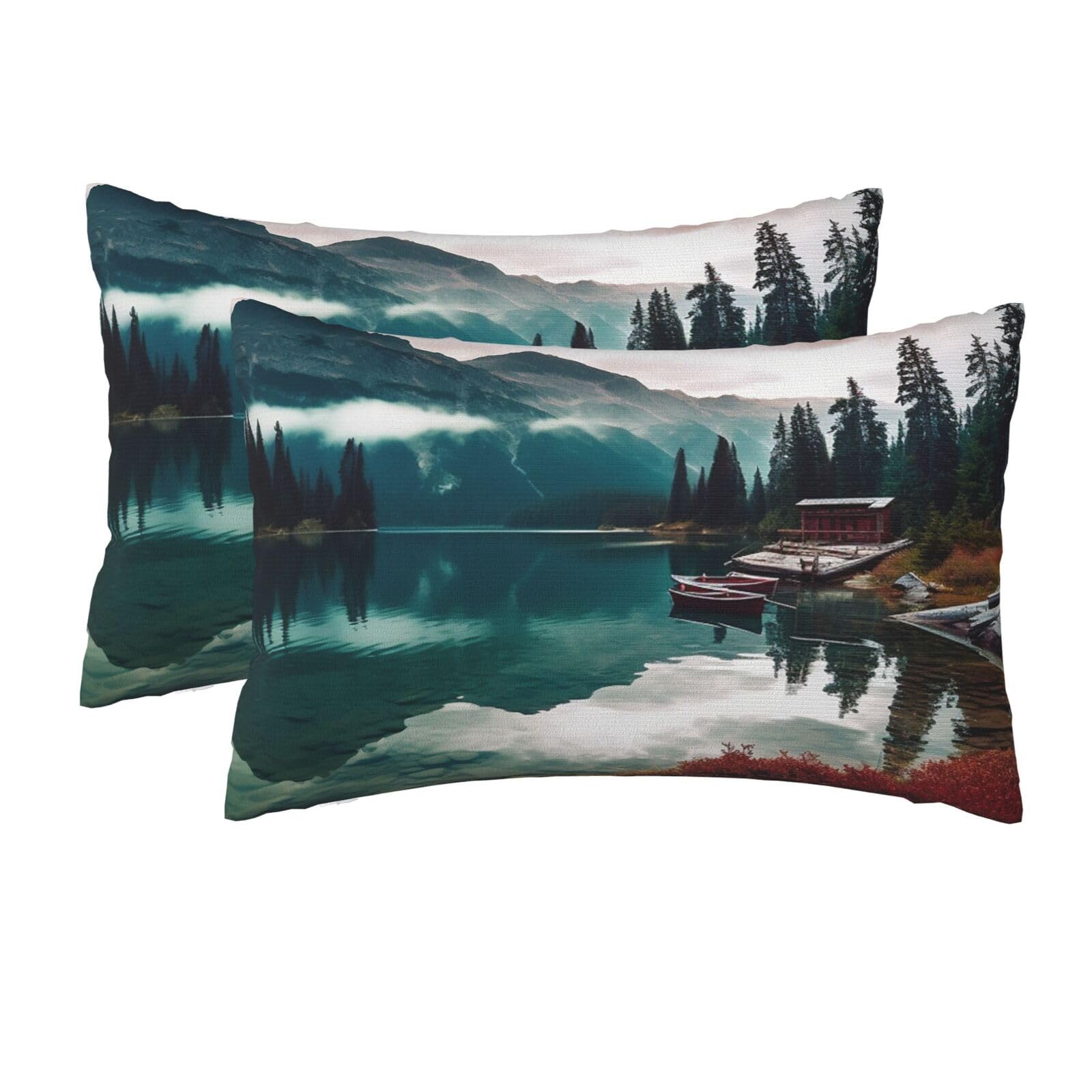 2 Pack Queen Size Pillow Cases for Hair and Skin Soft Breathable Pillow Case Covers with Hidden Zipper Scenic Lake Pillowcase 20x30 Inches Pillow Cover for Sleeping Gift