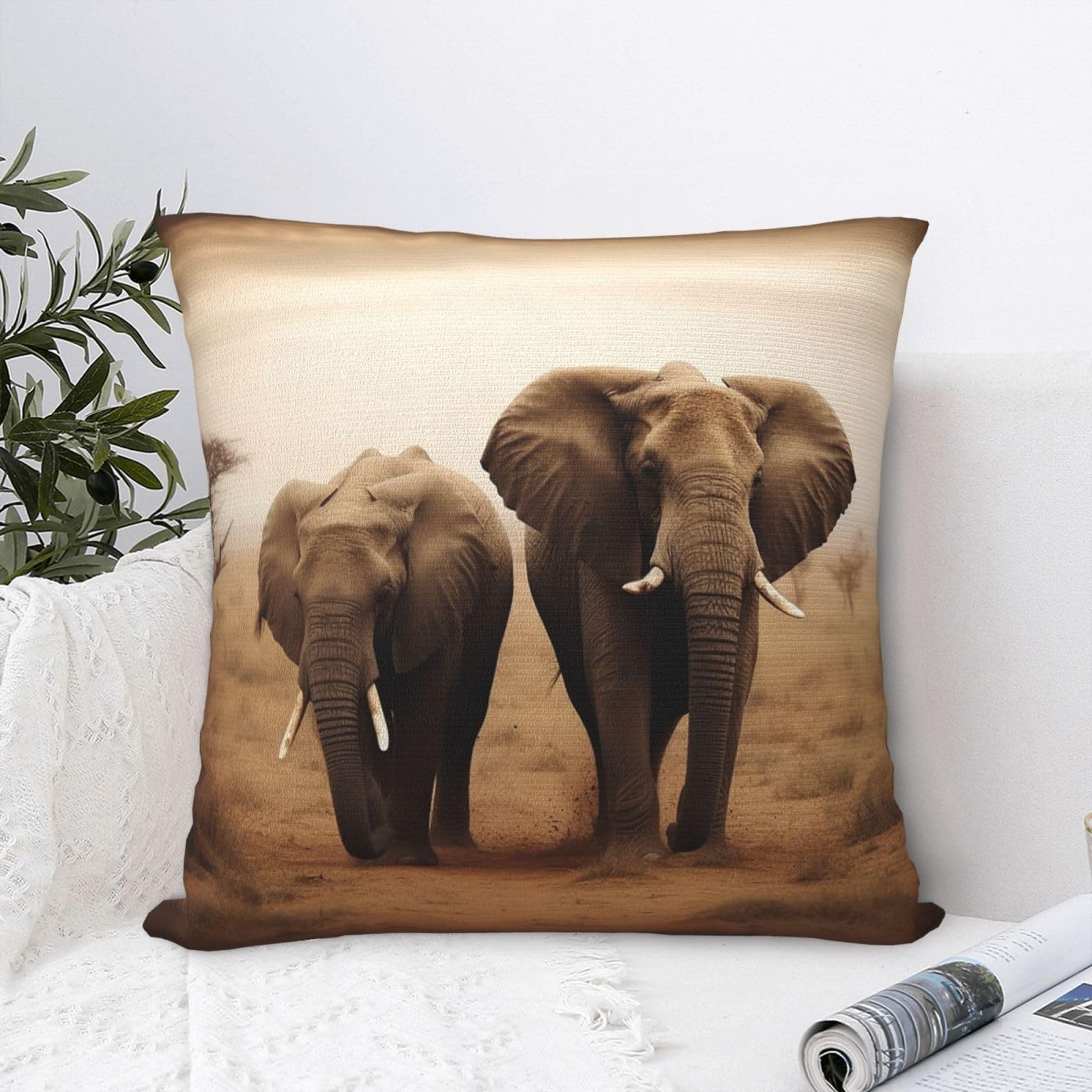 FodPand Luxury Velvet Throw Pillow Covers 24"x24" Super Soft Decorative Pillow Cases - Wild Animals Elephants Pillowcases Modern Lumbar Cushion Cases for Couch Sofa Bed Pillow Shams