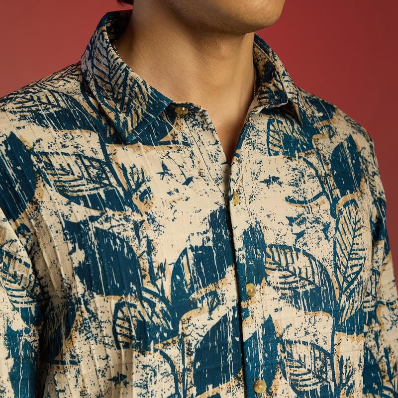 Image of CAHOOT Men's Foliage Strokes Shirt for Casual Wear | Spread Collar | Long Sleeve | Button Closure | Shirt Crafted with Comfort Fit for Everyday Wear