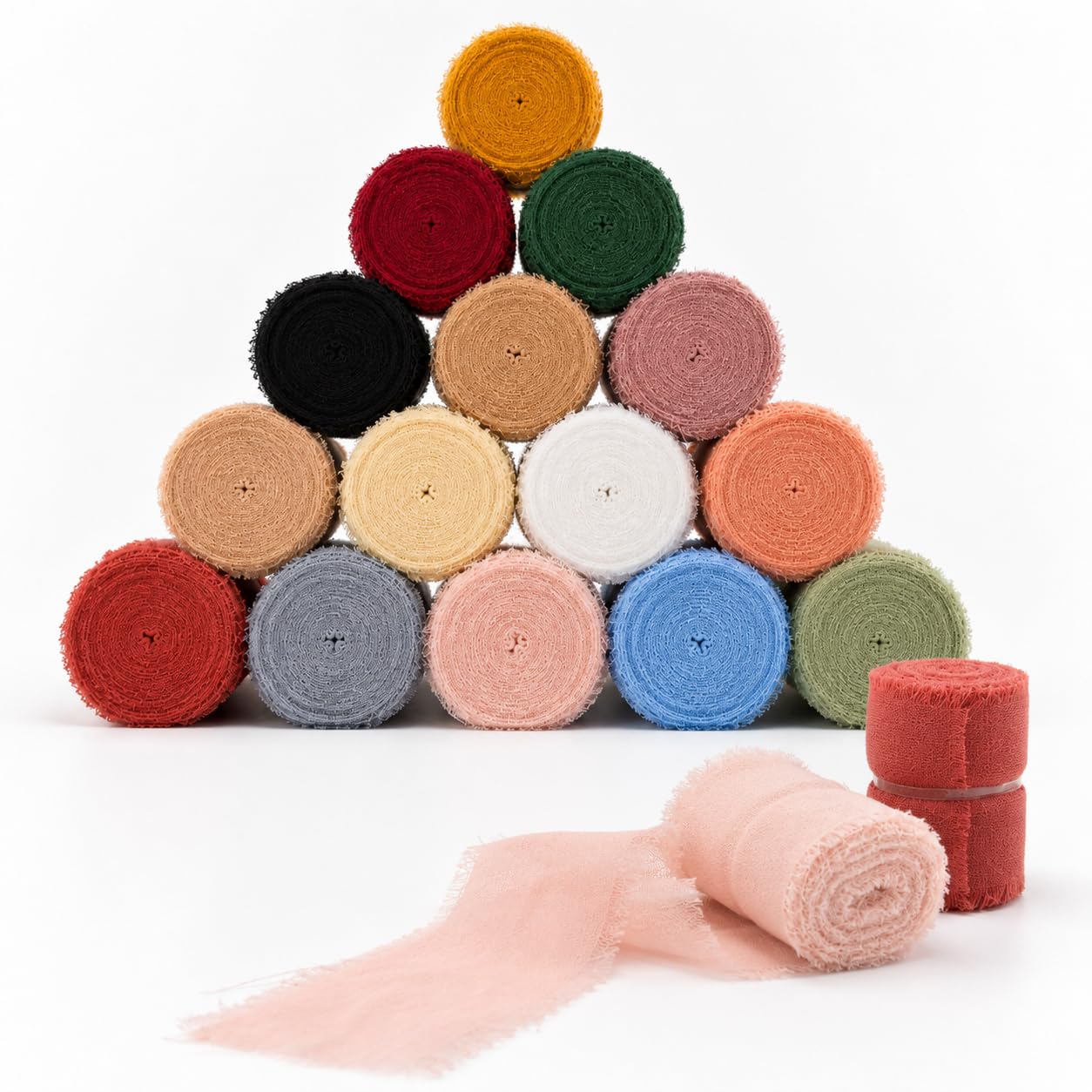 NETFLO 15 Rolls Chiffon Ribbon 1" × 3.1Yd Frayed Ribbon 46Yd Mixed Colours