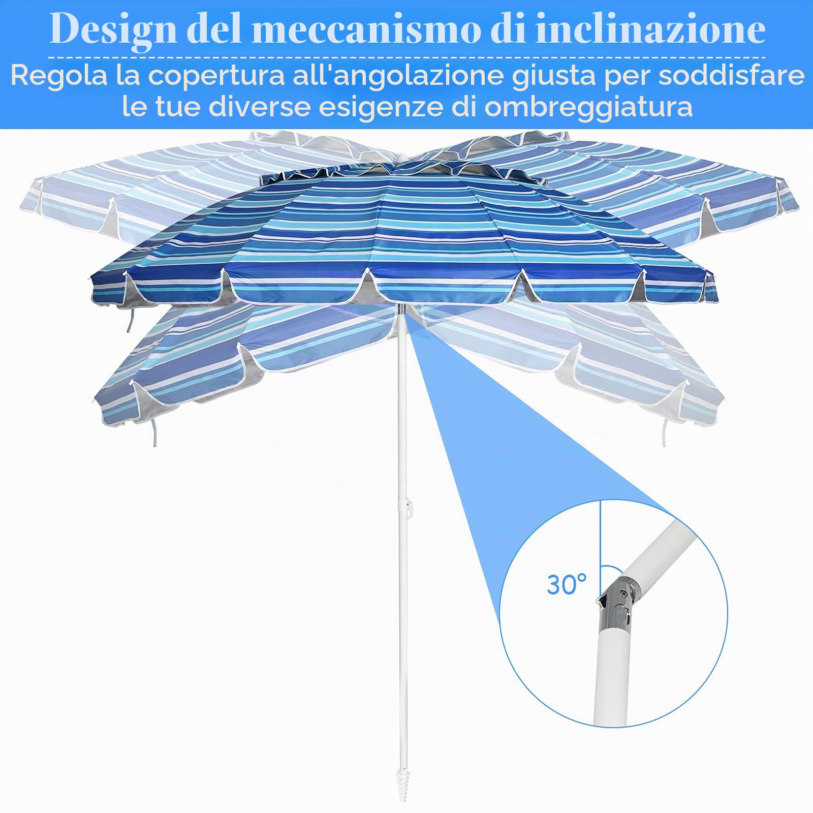 KOMFOTTEU Ombrellone da Spiaggia 220 cm, Parasole da Giardino, Parasole da Spiaggia, Pieghevole, Leggero, Ombrellone da Balcone per Esterni con Borsa per il Trasporto, senza Base