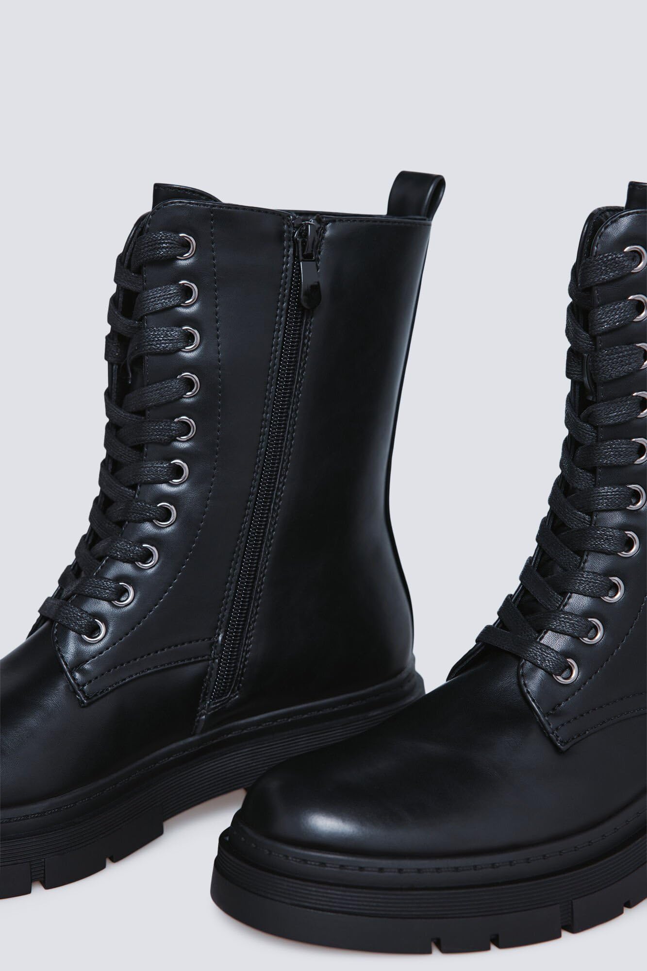 SPRINGFIELD Black PU Military Boot, Bota Militar Mujer