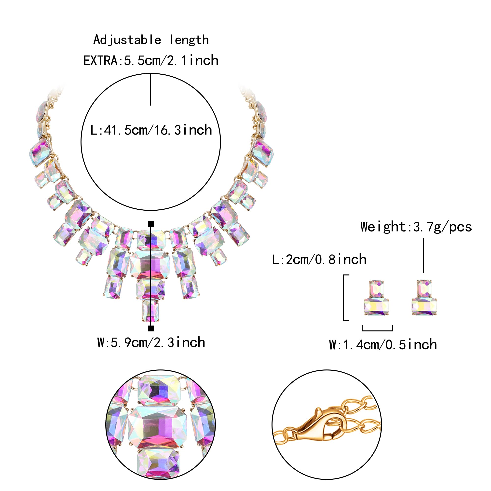 EVER FAITH Parure de bijoux vintage avec collier et boucles d'oreilles en strass Noir
