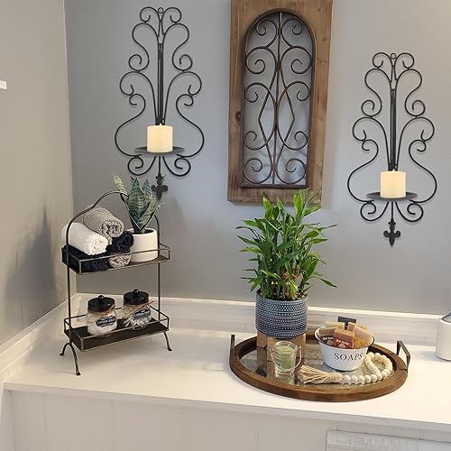 Miniatura 7 de Juego de 2 candelabros de pared, candelabros de pared para sala de estar, comedor, dormitorio, portavelas de metal antiguo negro para decoración del