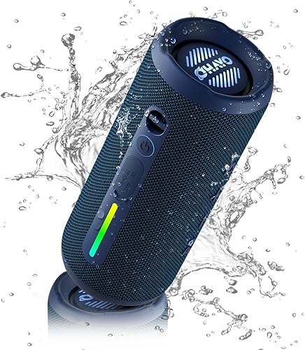 OHAYO Altavoz Bluetooth portátil, IPX7 impermeable altavoz inalámbrico con sonido estéreo de 24 W, graves adicionales activos, Bluetooth 5.3, luces