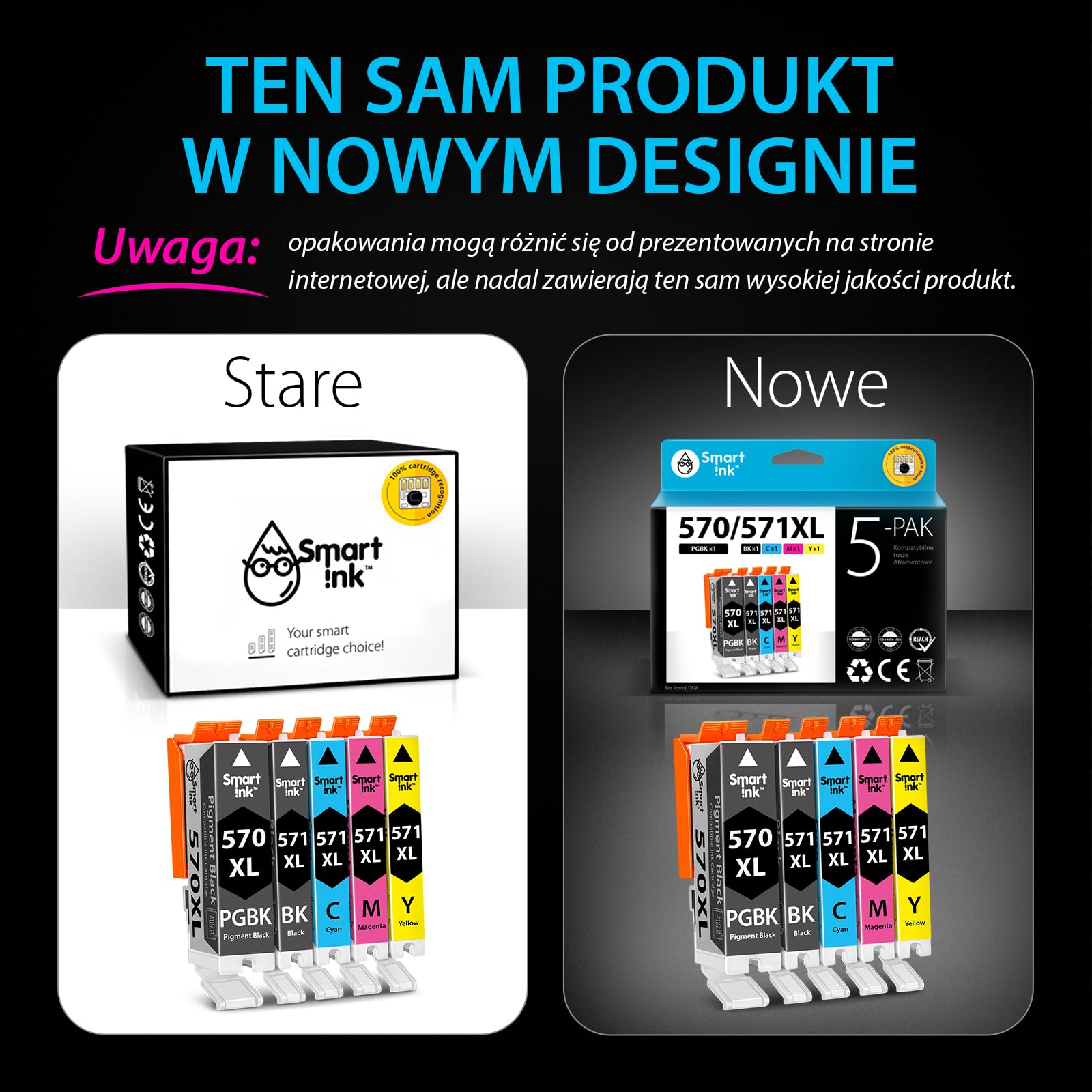 Smart Ink Kompatybilne wkłady atramentowe jako zamiennik do Canon PGI 570XL CLI 571XL 570 571 XL (PGBK & BK/C/M/Y) do użytku z Pixma MG5750 5751 5753 6850 6851 TS5050 5051 5055 5752 6050 6052 6051