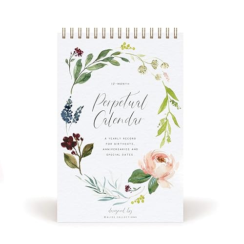 Bliss Collections Perpetual Calendar for Birthdays and Anniversaries, 12 Month Botanical Floral Dates to Remember Book, Journal for Important &amp; Special Days, Wall Hanging Date Organiser, 176 x 250 mm