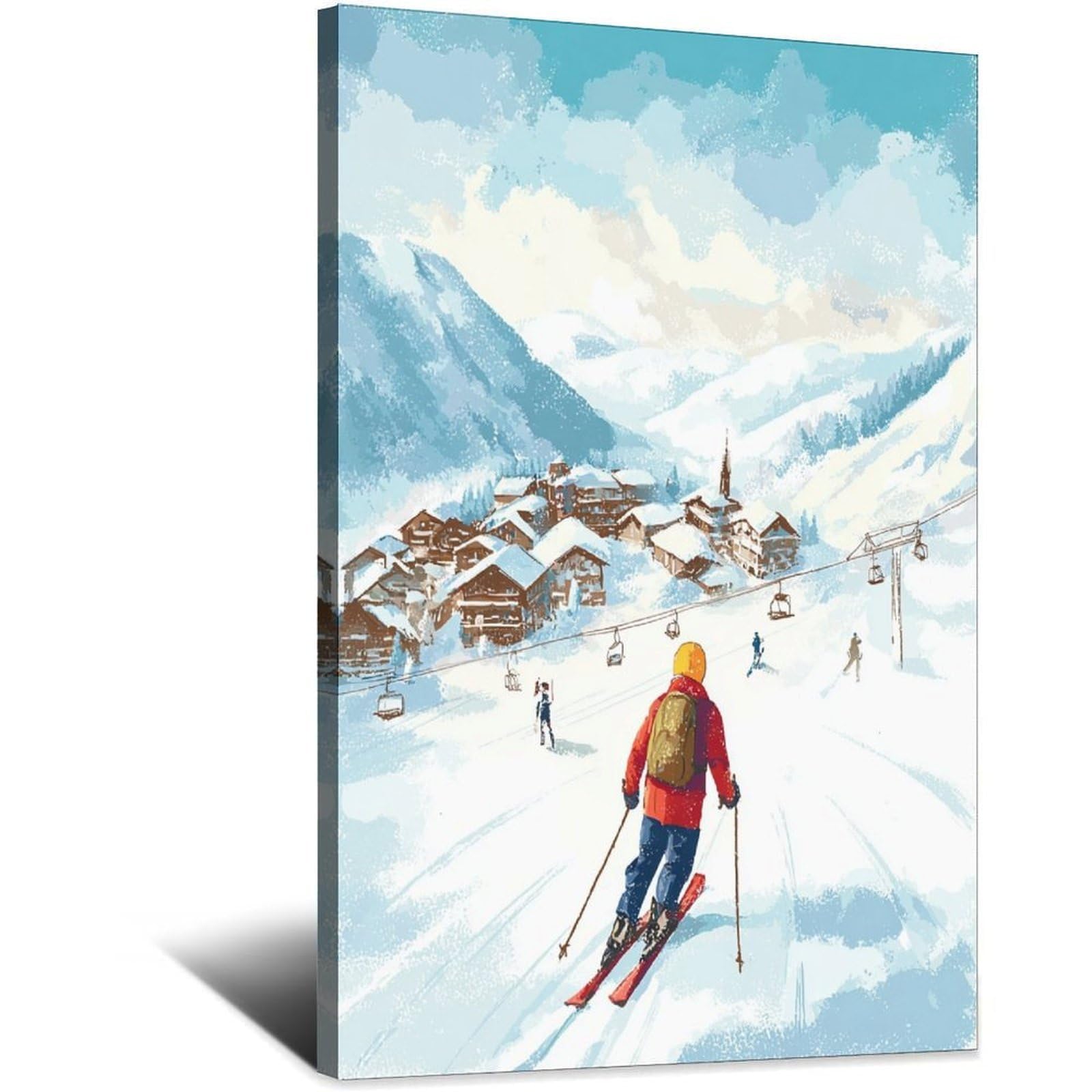 iPuzou Obergurgl Austria Ski Posters 20x30inch(50x75cm) Vintage Watercolor Canvas Art