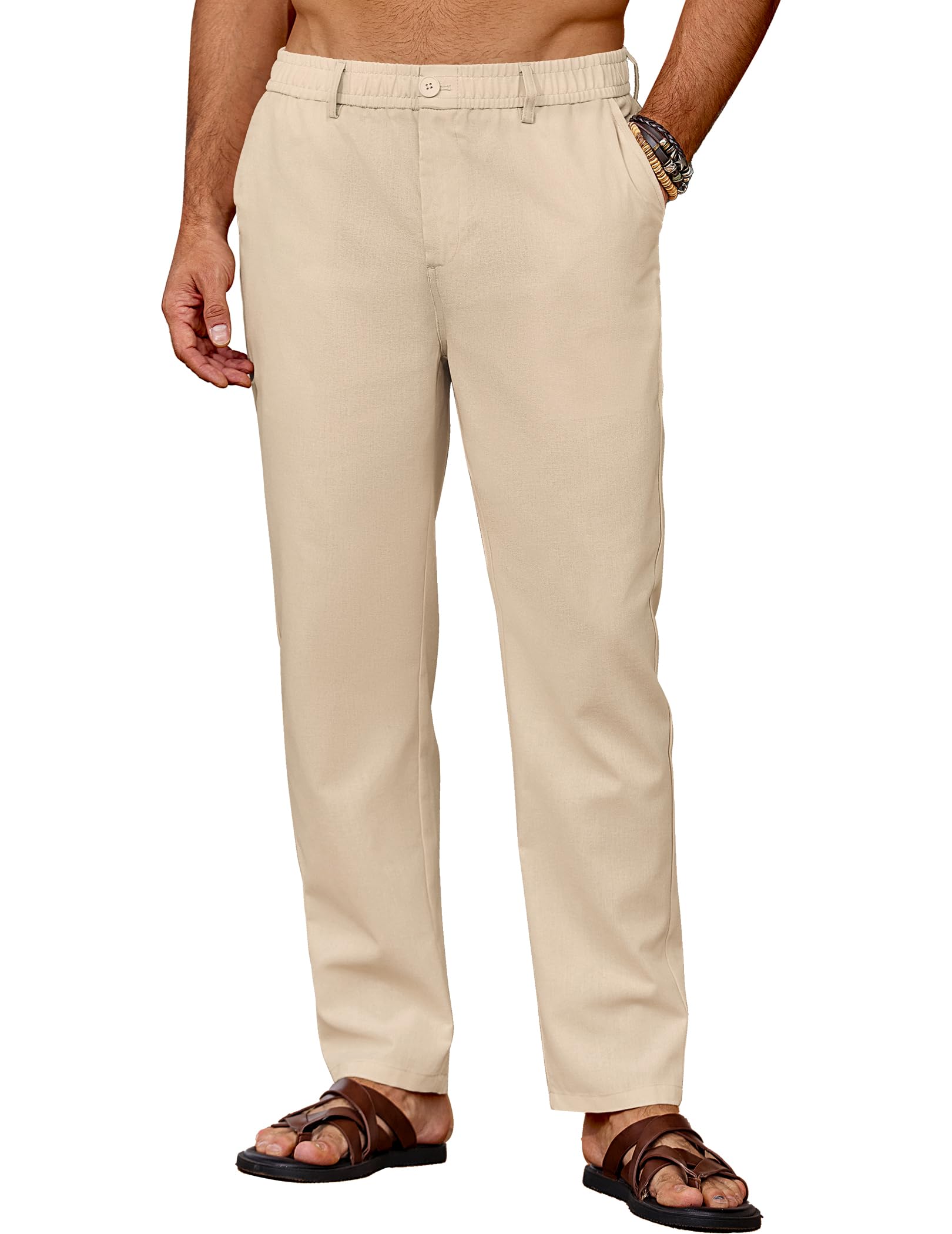 COOFANDY Herren Hose Lang Leichte Sommerhose Leinenhose Freizeithose Strandhose Einfarbig Herrenhosen mit Taschen Elastischer Bund