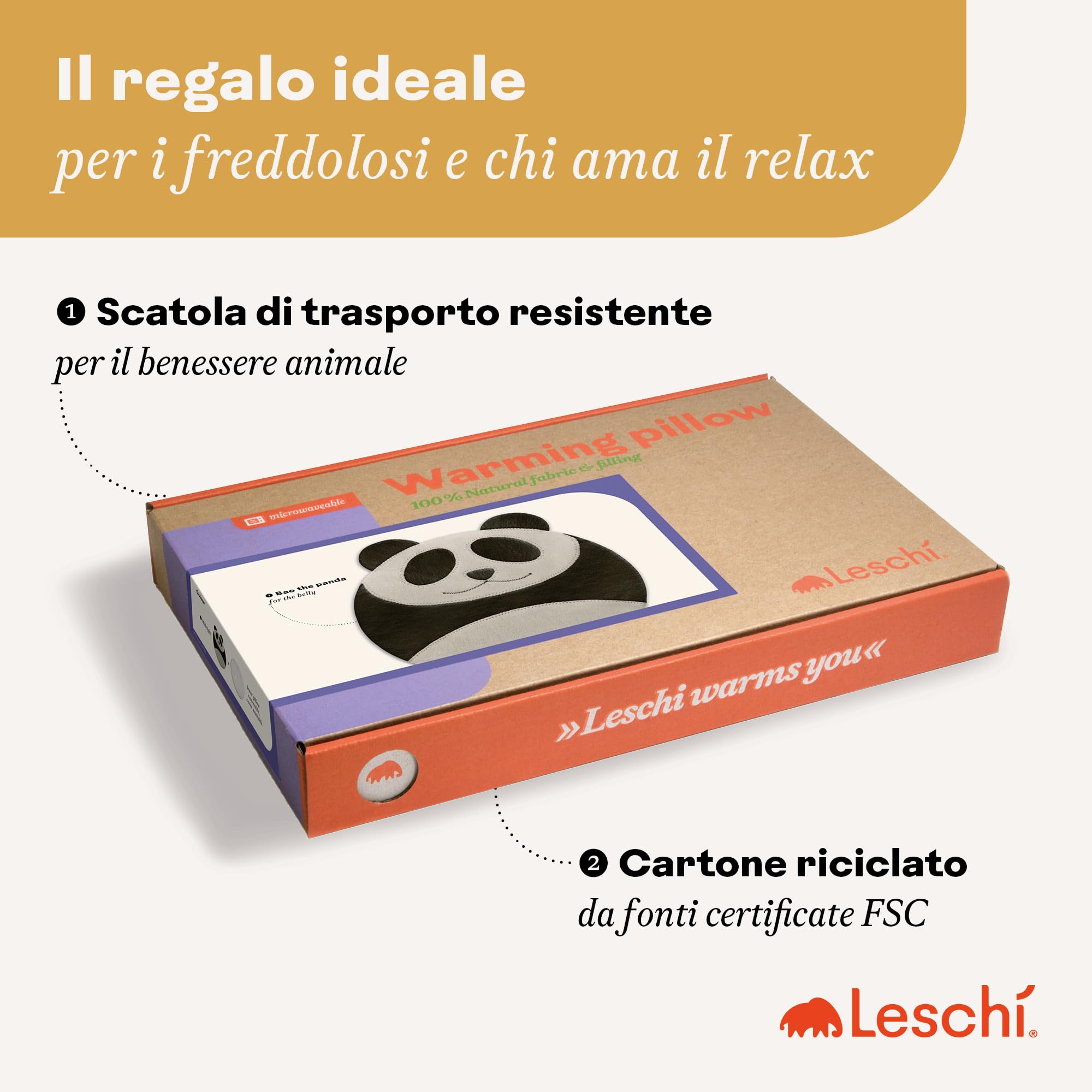 LESCHI Cuscino termico per microonde - In cotone bio con grano biologico - Cuscino riscaldante per dolori mestruali, alla pancia, schiena e zona lombare - Naturale, riutilizzabile - Panda, nero