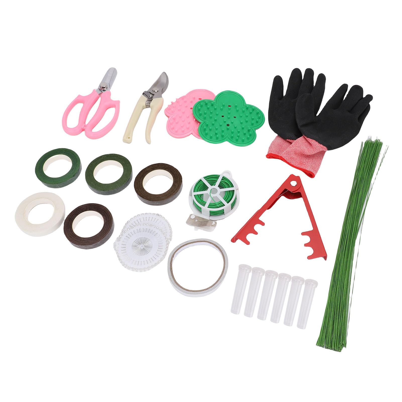 Kit de Herramientas para Arreglos Florales, Suministros para Hacer Ramos con Quitaespinas de Rosas, Tijeras, de Jardinería, Alfileres para Ramilletes, Cintas de Agua, Alambres para Tallos